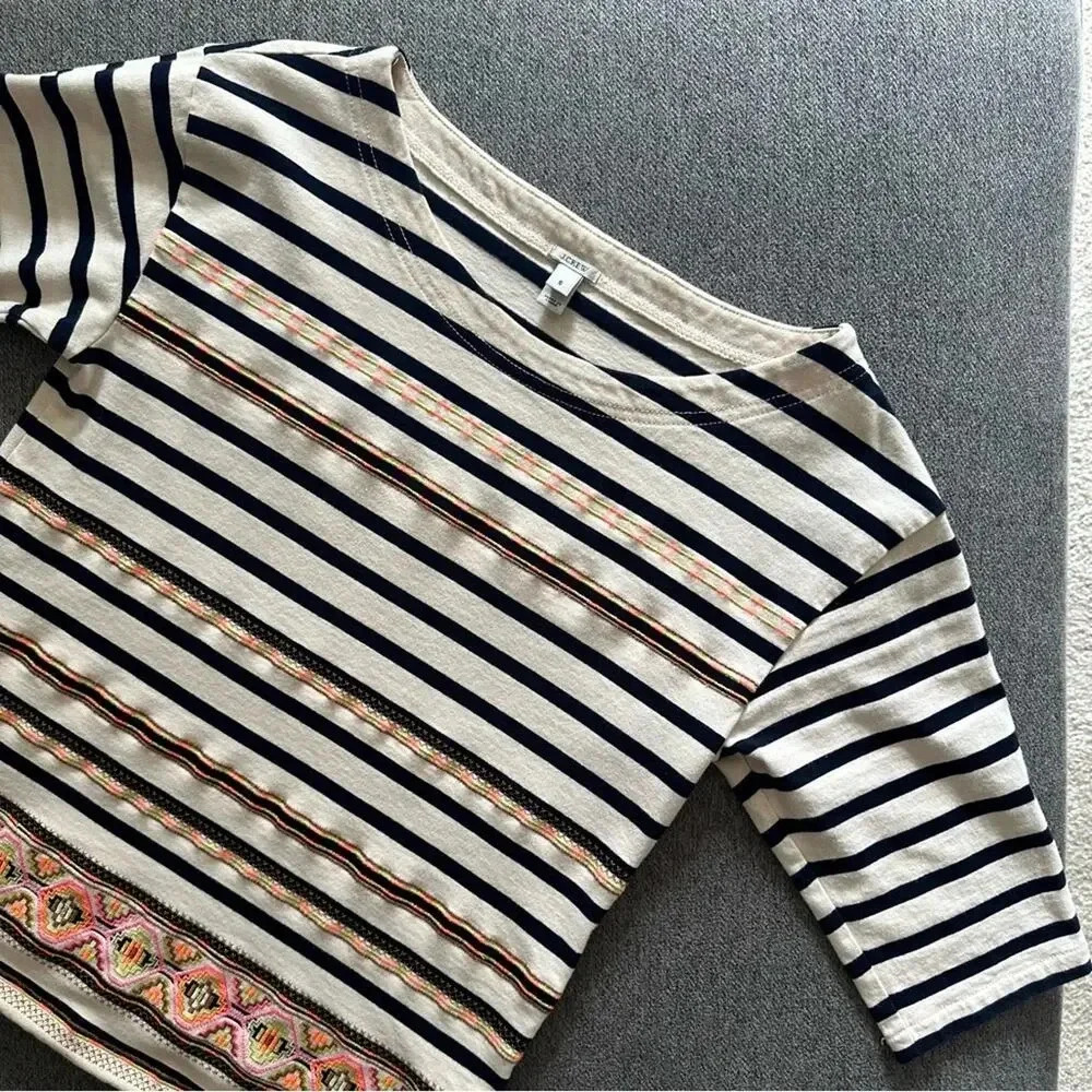 J. Crew Striped Embroidered 1/2 Sleeve Top Small - Picture 4 of 9